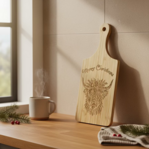 Merry Christmas Highland Cow Cutting Board