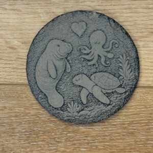 Manatee with Sea turtle and Octopus Slate Coaster